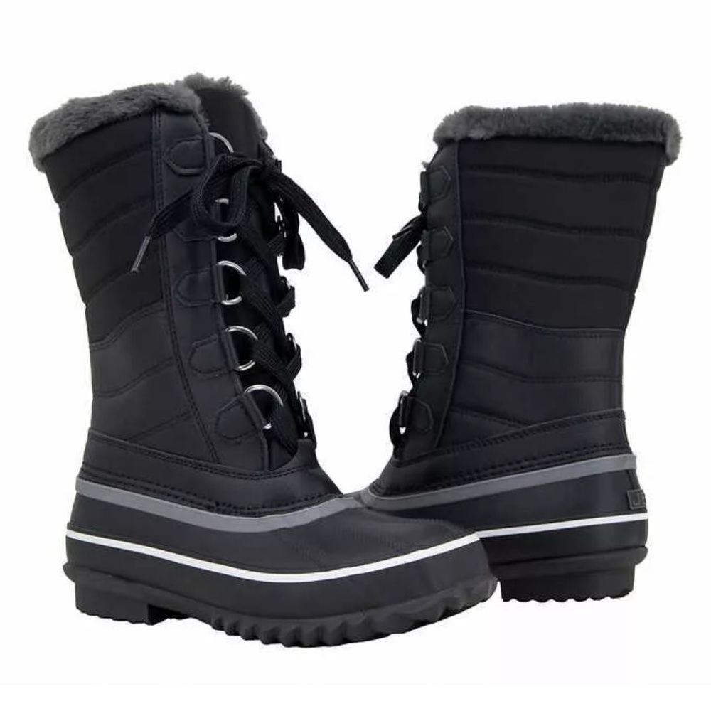 Sabine Black Winter Rain Boots Lace-up Waterproof
